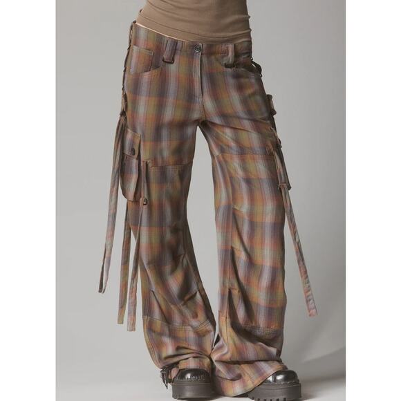 UNIF Plaid Pants Eko Size 24 Brown Green - Picture 6 of 6